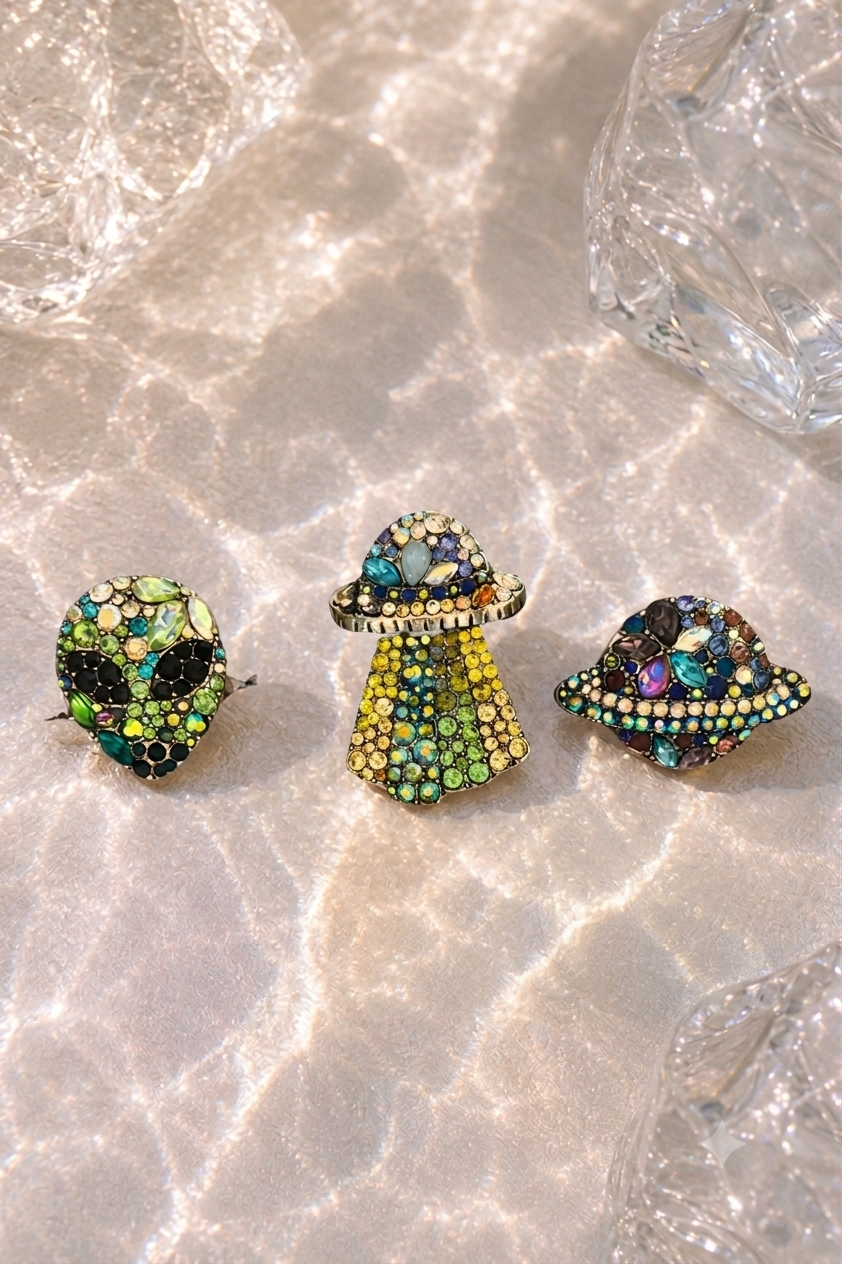 Galactic Abduction Rhinestone Ring Set