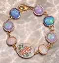 Opal Charm Bracelet, Y2K Cosmic Gold Celestial Jewelry, Pastel Floral Statement Piece