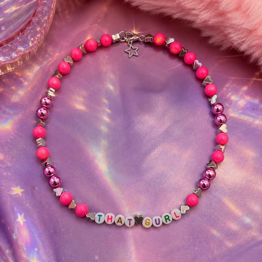 THAT GURL Y2K Pink Beaded Choker