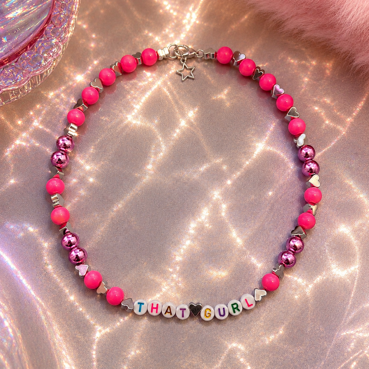 THAT GURL Y2K Pink Beaded Choker