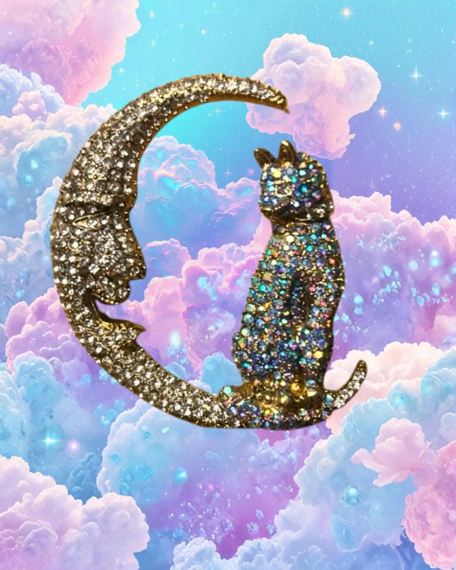 Celestial Cat Moon Ring | Y2K Cosmic Statement Ring | Adjustable Handmade Dopamine Jewelry