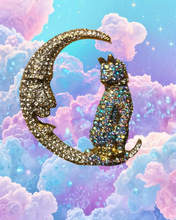 Celestial Cat Moon Ring | Y2K Cosmic Statement Ring | Adjustable Handmade Dopamine Jewelry