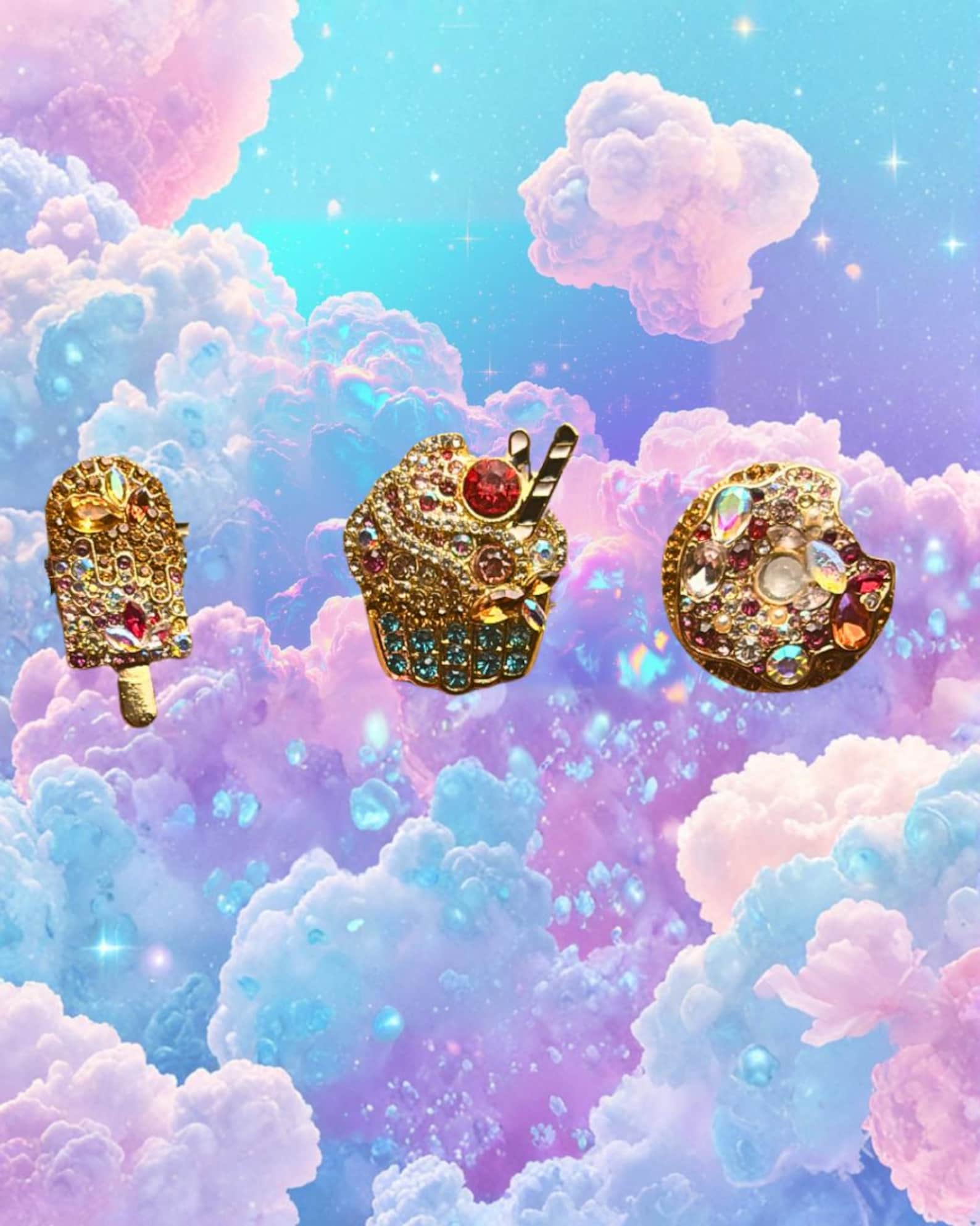 Y2K Sparkly Maximalist Food Ring – Handmade Adjustable Fun Jewelry