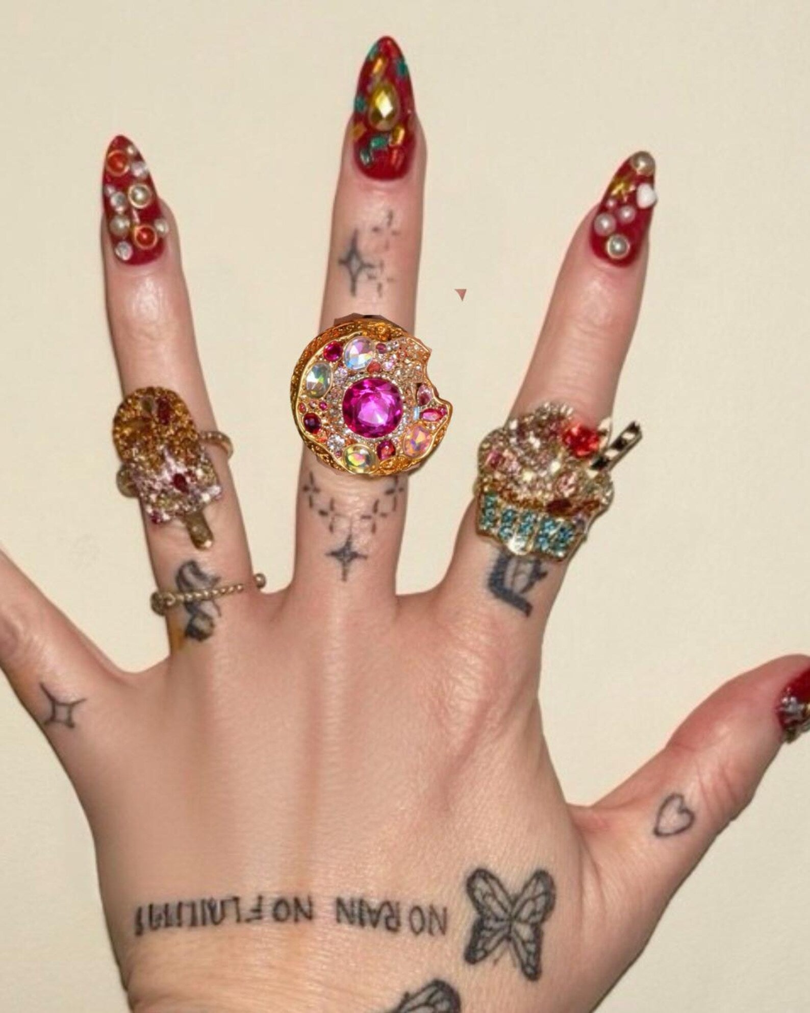 Y2K Sparkly Maximalist Food Ring – Handmade Adjustable Fun Jewelry