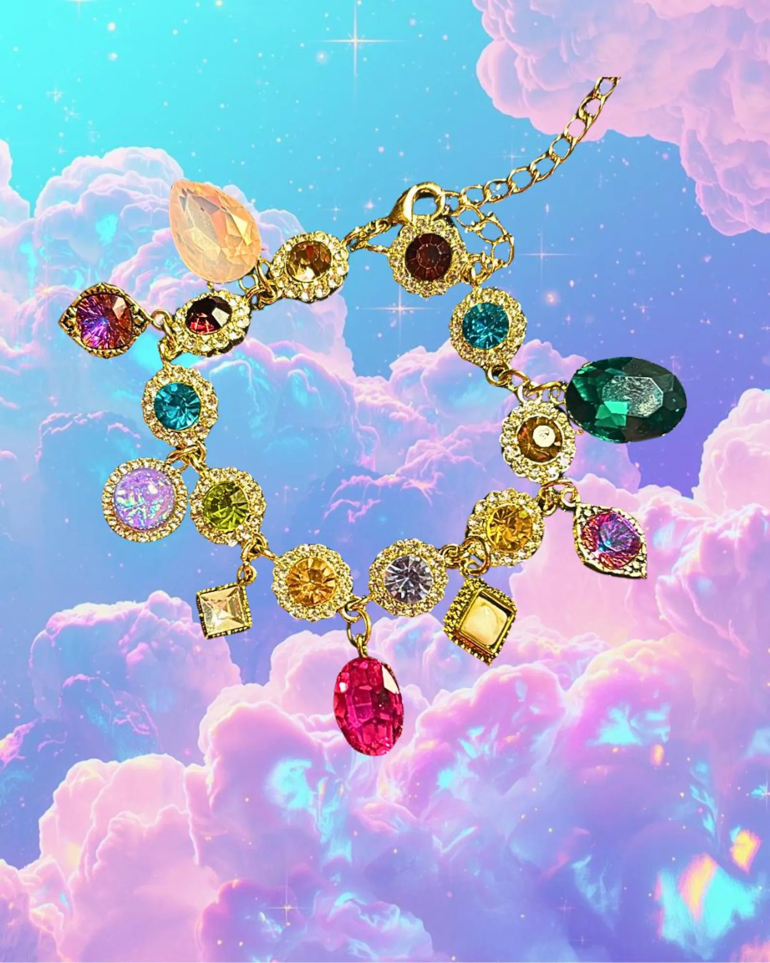 Maximalist Crystal Charm Bracelet | Colorful Y2K Jewelry | Handmade Dopamine Statement Bracelet