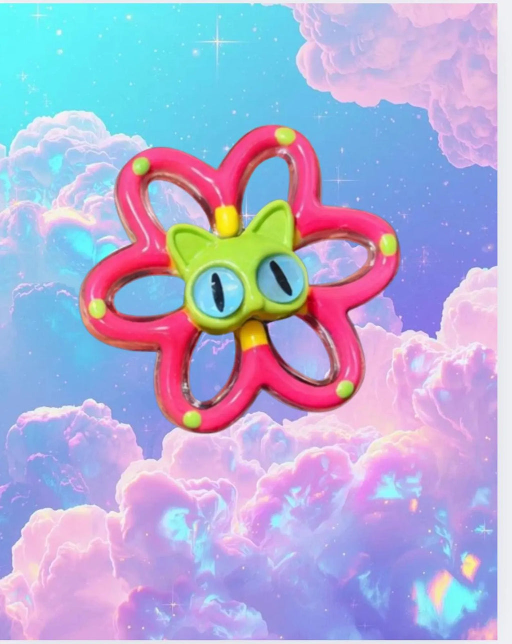 Handmade Y2K Flower Ring – Whimsical Cat Statement Jewelry