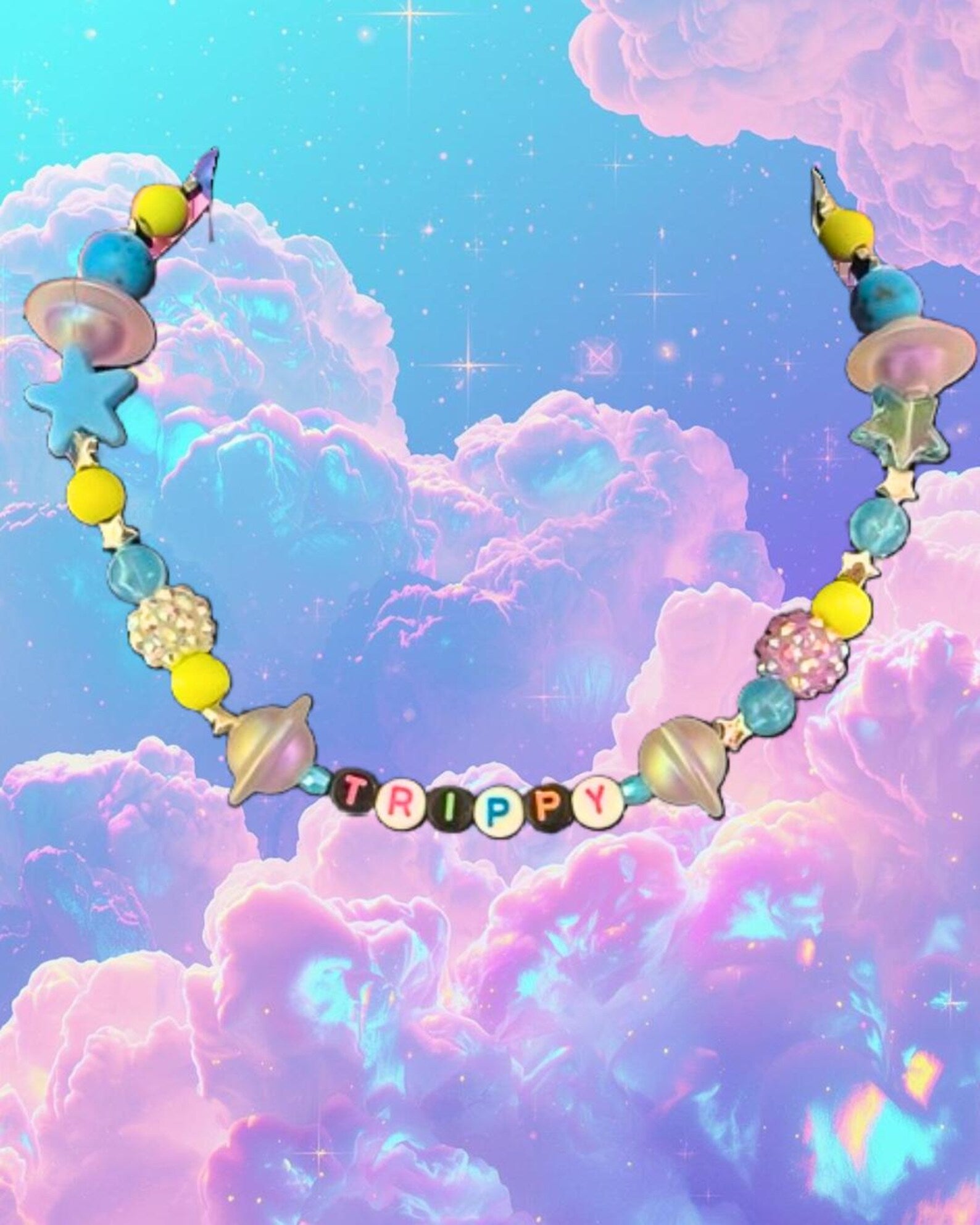 Handmade Custom Trippy Beaded Necklace | Y2K Space | Psychedelic Candy | Alien Planet Necklace | Colorful Jewelry