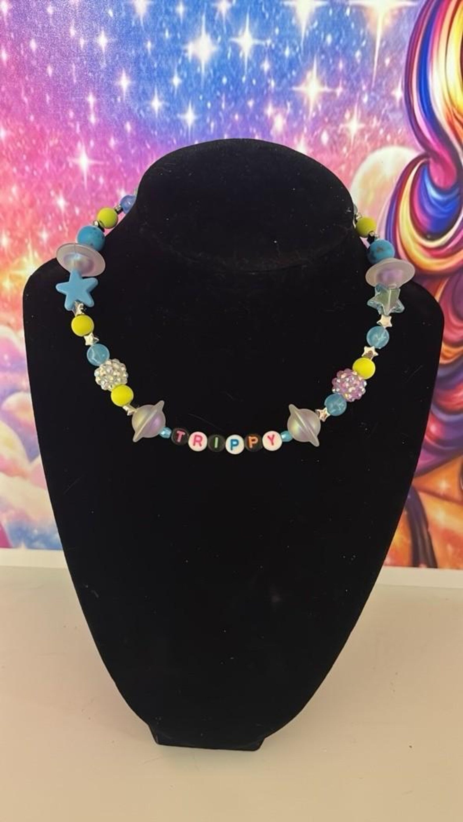 Handmade Custom Trippy Beaded Necklace | Y2K Space | Psychedelic Candy | Alien Planet Necklace | Colorful Jewelry