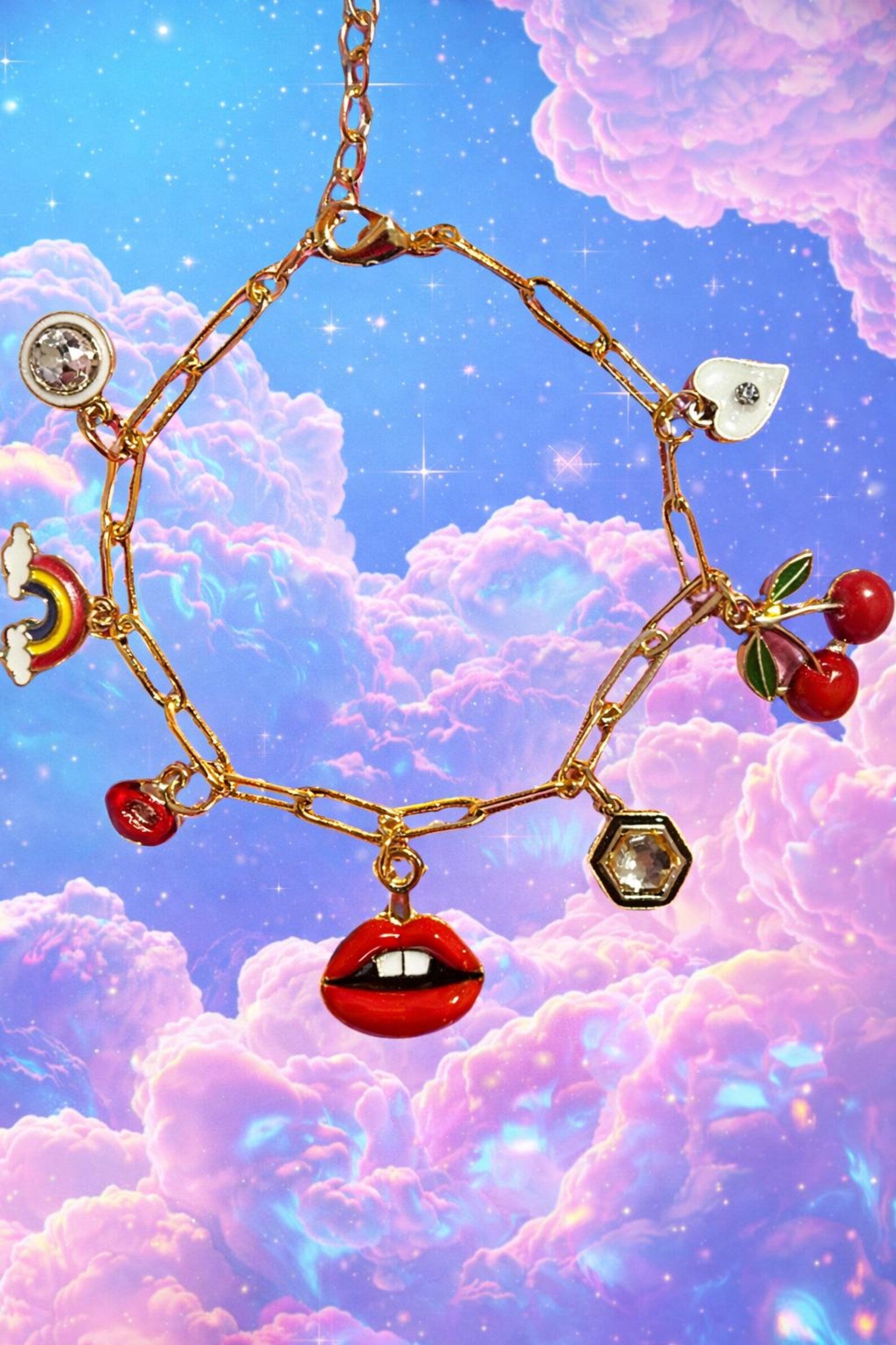 Maximalist Charm Bracelet | Y2K Gold Charm| Colorful Statement Jewelry | Handmade Dopamine