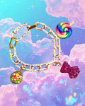 Gumball, Gummy Bear, Lollipop Charm Splatter White Chain Bracelet