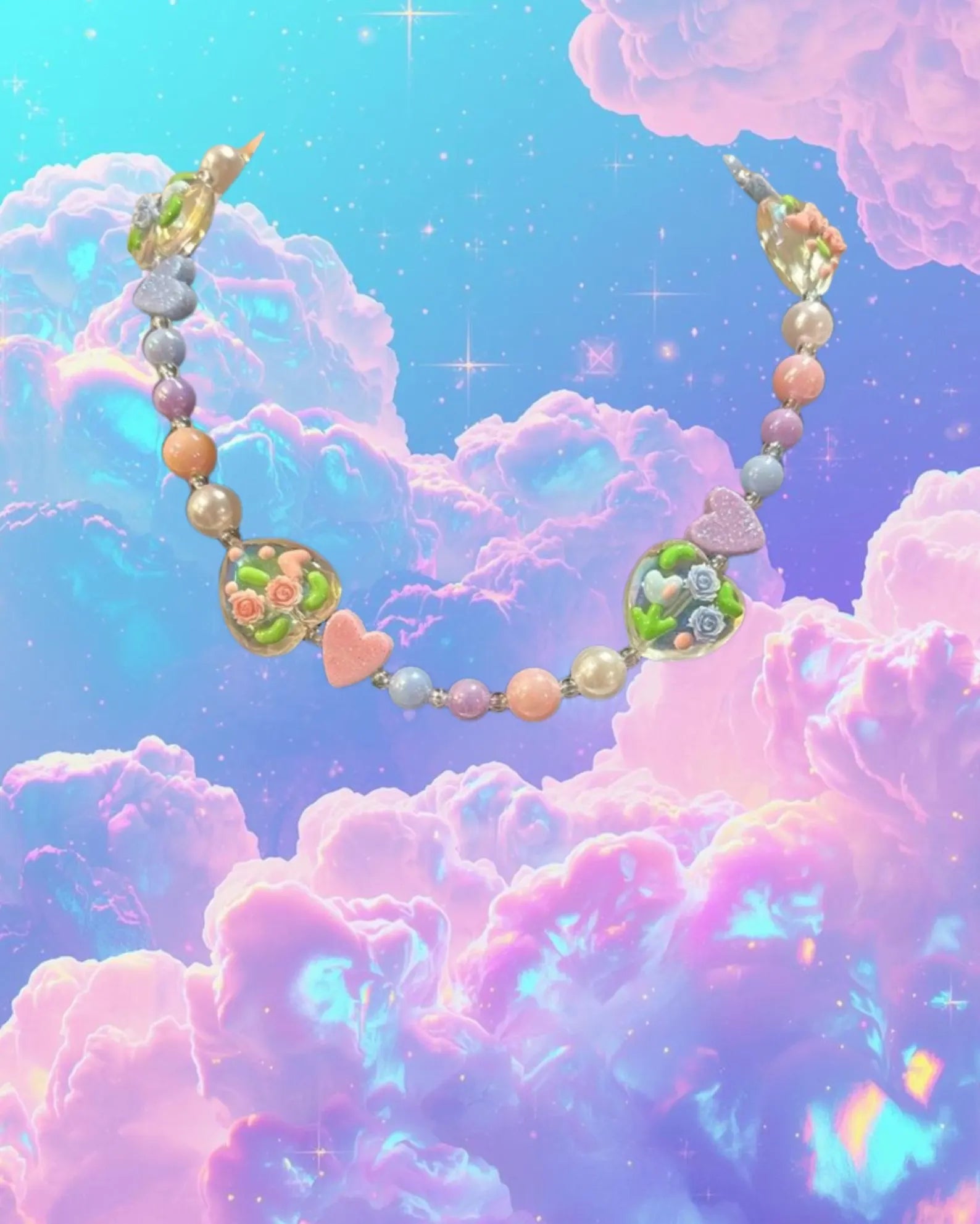 Handmade Pastel Resin Heart Beaded Necklace