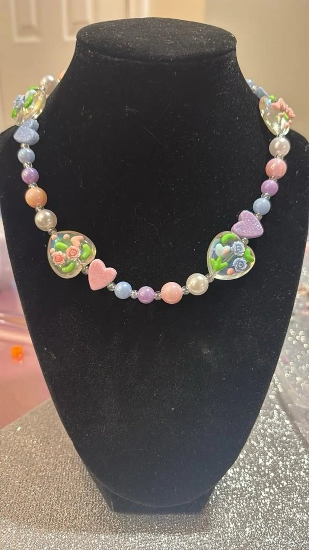 Handmade Pastel Resin Heart Beaded Necklace
