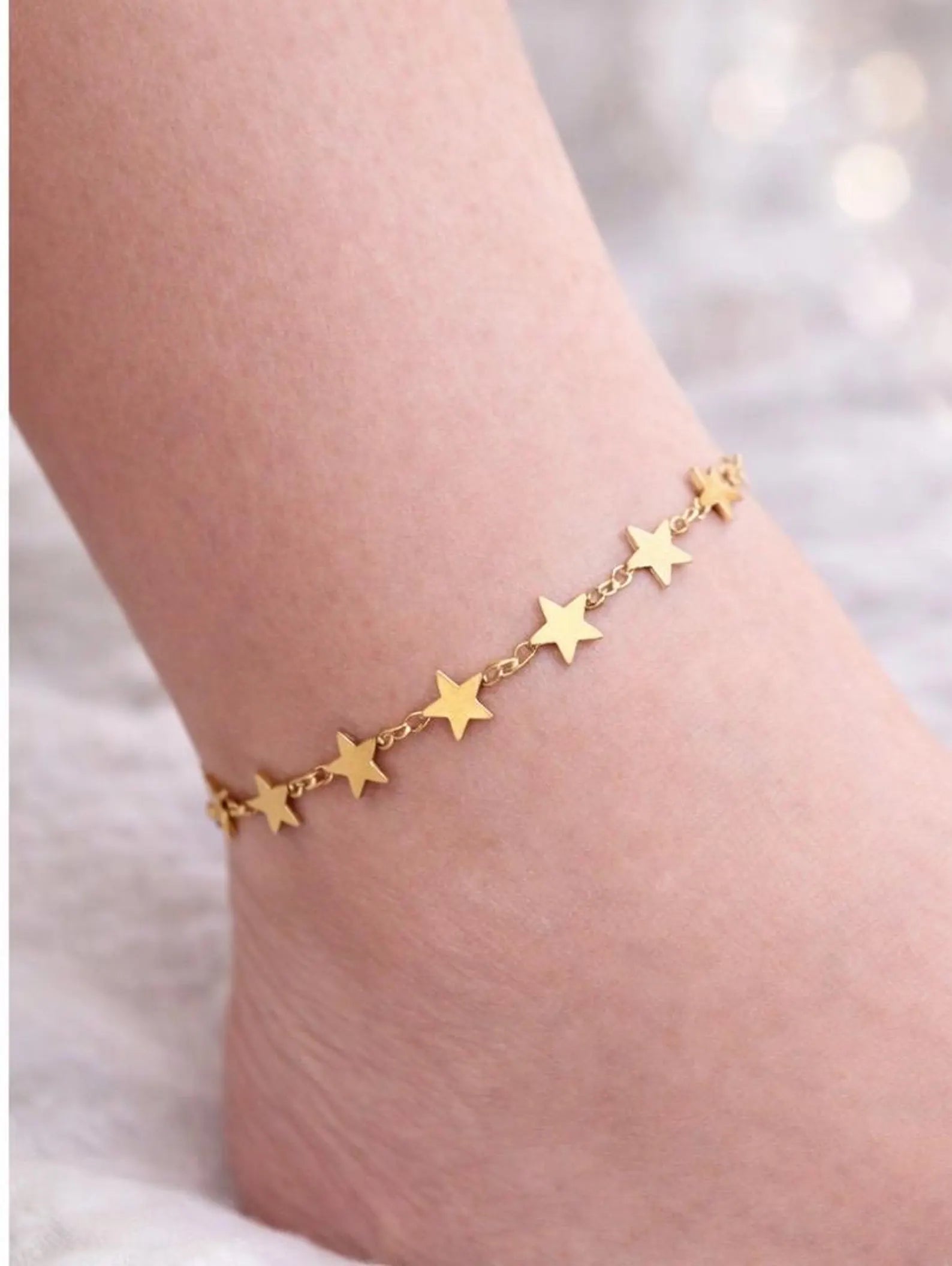 Gold Star Anklet, Dainty Celestial Chain, Y2K Beach Jewelry