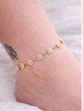 Gold Daisy Anklet Bracelet, Dainty Floral Ankle Chain, Y2K Summer Jewelry