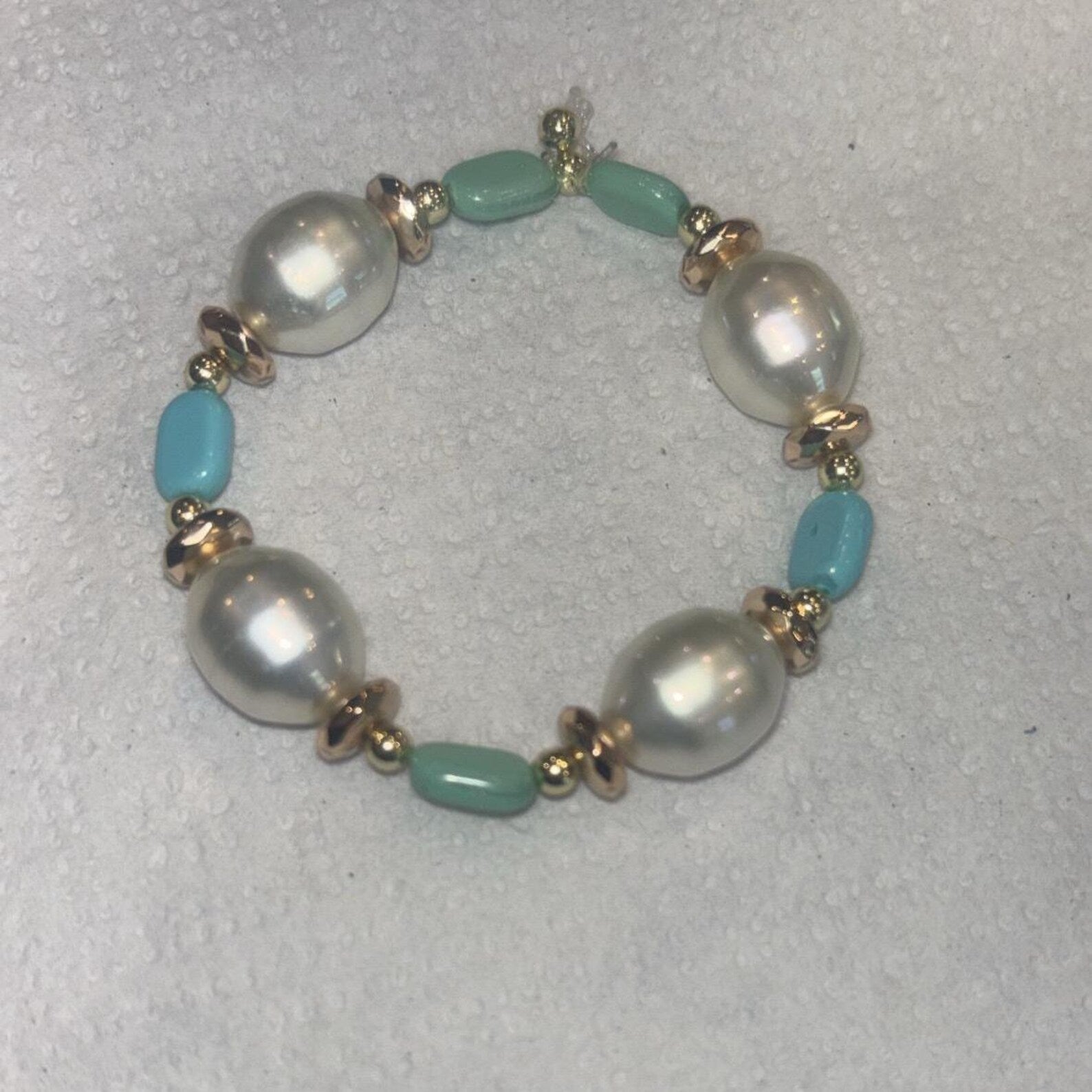 Baroque Pearl Turquoise Beaded Bracelet, Gold Accent Y2K Beach Jewelry