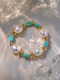 Baroque Pearl Turquoise Beaded Bracelet, Gold Accent Y2K Beach Jewelry