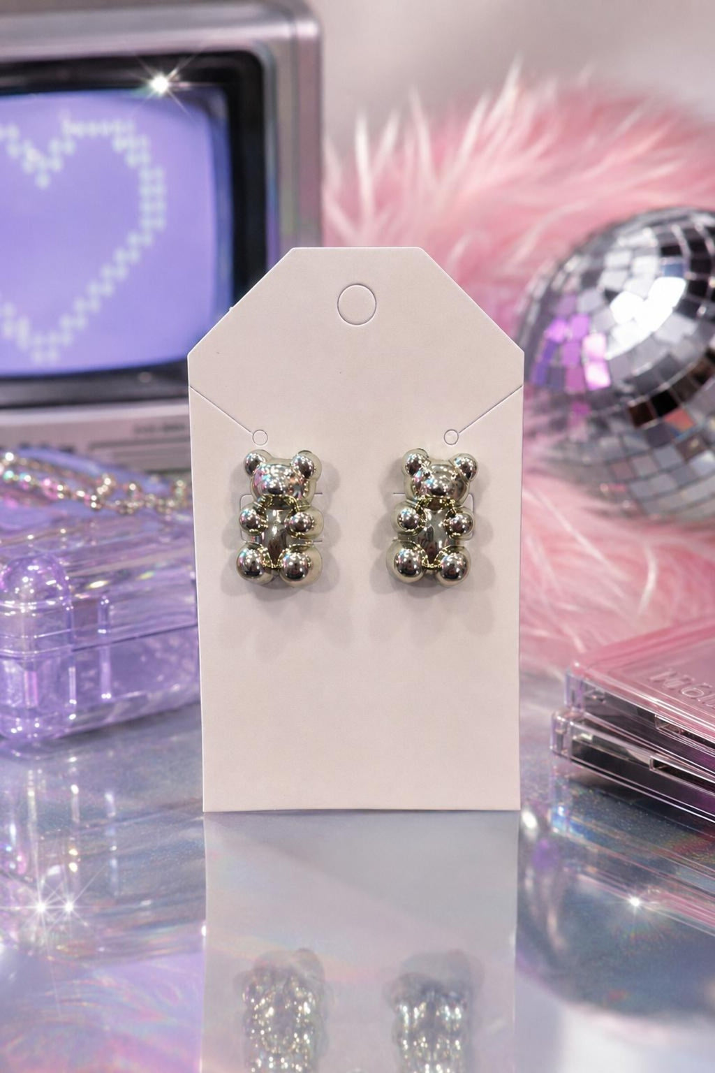 Metallic Gummy Bear Earrings | Trendy Silver Stud Earrings | Cute Bear Jewelry for Her