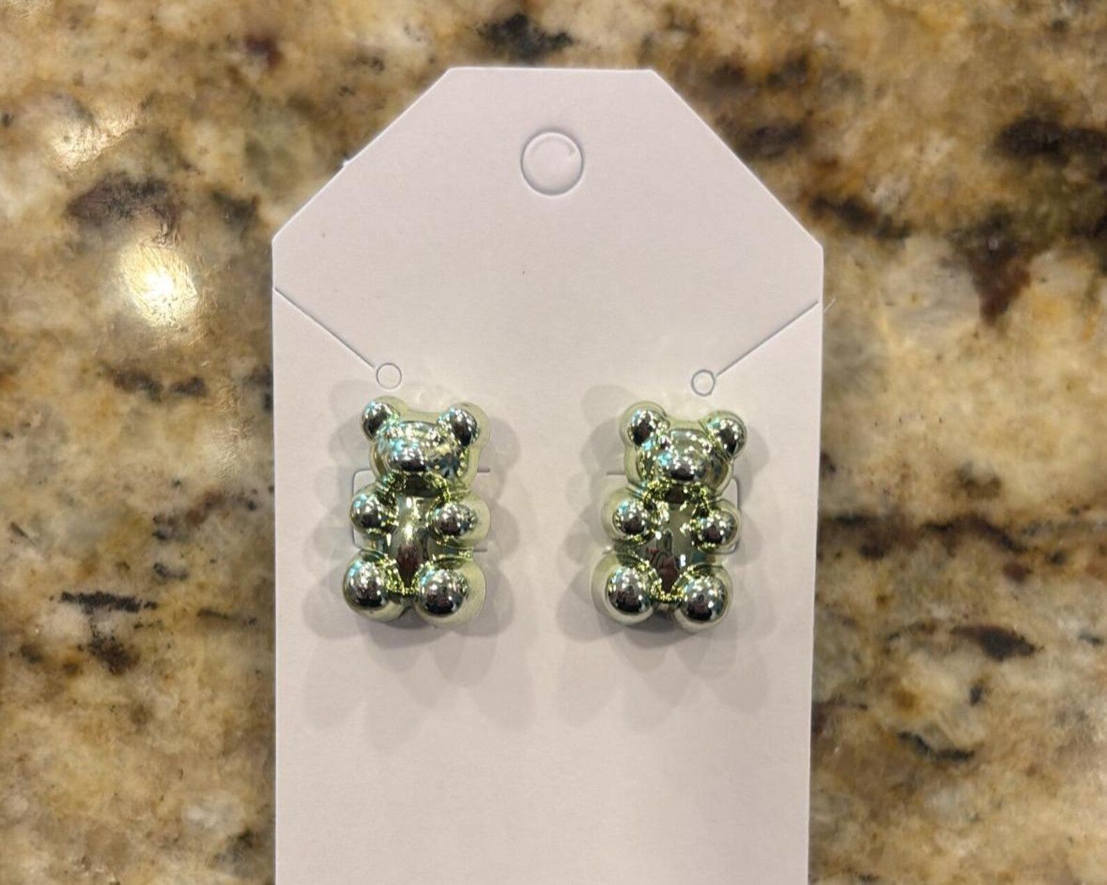 Metallic Gummy Bear Earrings | Trendy Silver Stud Earrings | Cute Bear Jewelry for Her