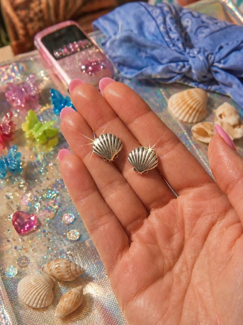 Silver Seashell Stud Earrings | Coastal Beach Earrings | Mermaid-core Shell Jewelry | Minimal Ocean Inspired Studs