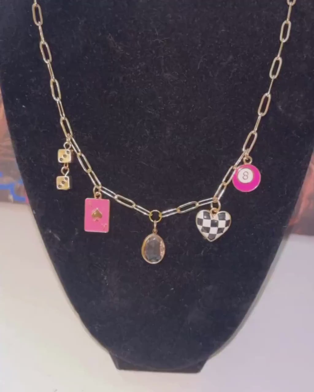 Y2K Gold Chain with Playing Card & Dice | Statement Jewelry | 2000s Style Gift