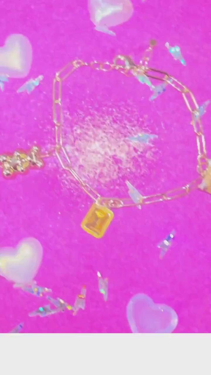 Gold Charm Bracelet | Y2K | Yellow Gem | Cat Charm Jewelry | Jenstones