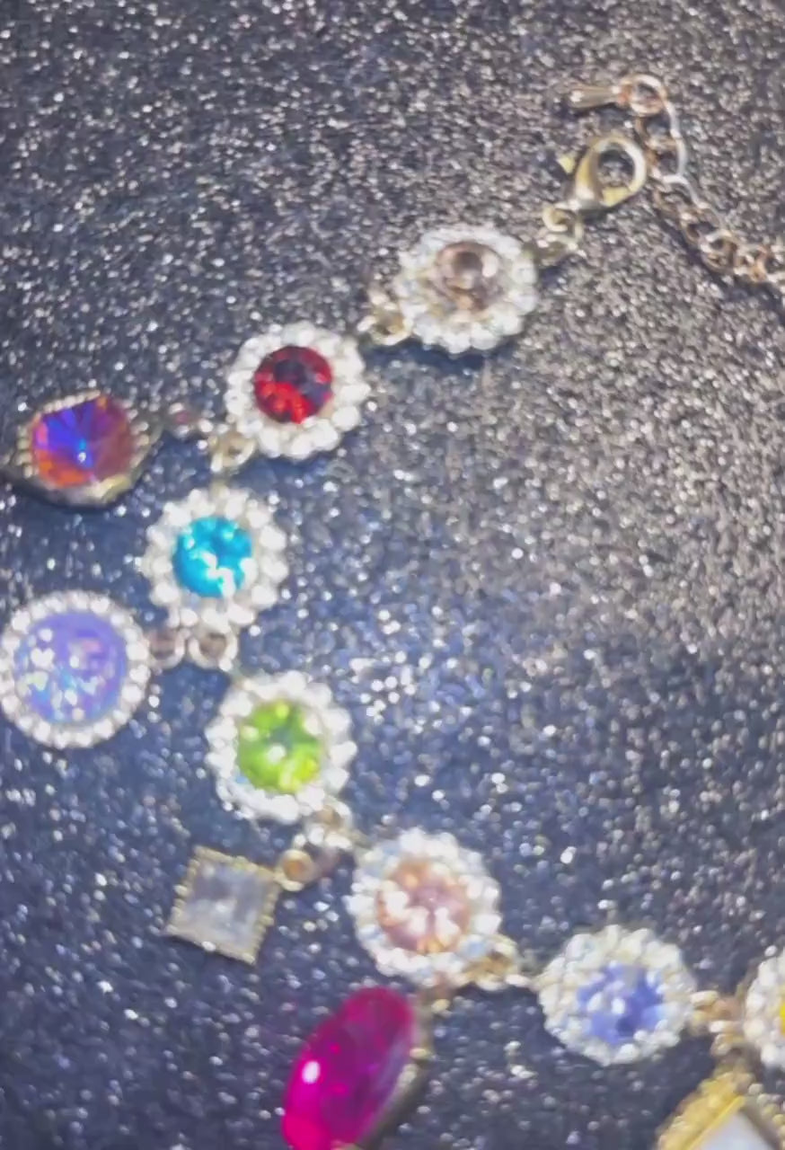 Maximalist Crystal Charm Bracelet | Colorful Y2K Jewelry | Handmade Dopamine Statement Bracelet