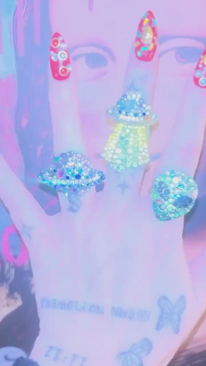 Galactic Abduction Rhinestone Ring Set