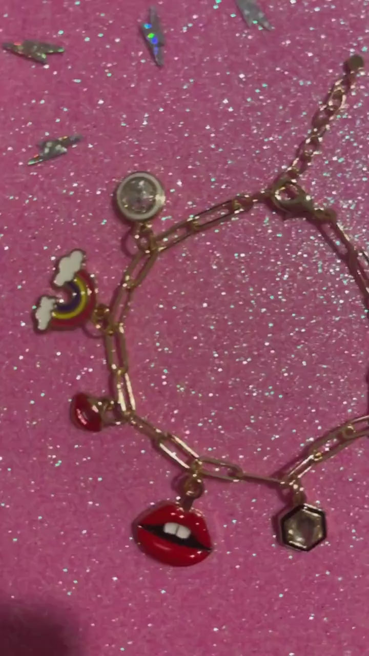 Maximalist Charm Bracelet | Y2K Gold Charm| Colorful Statement Jewelry | Handmade Dopamine